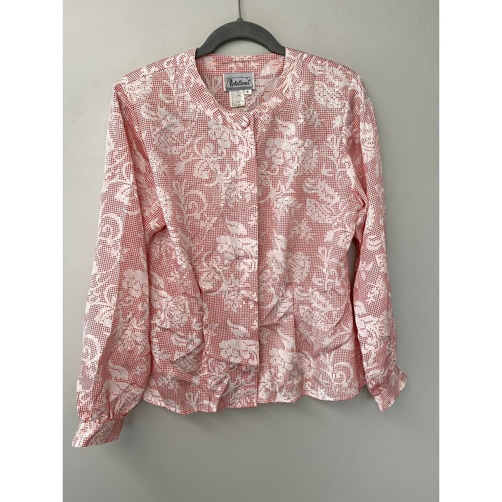 Vintage Red/White Patterned Womens Button Down Blouse Sz 6